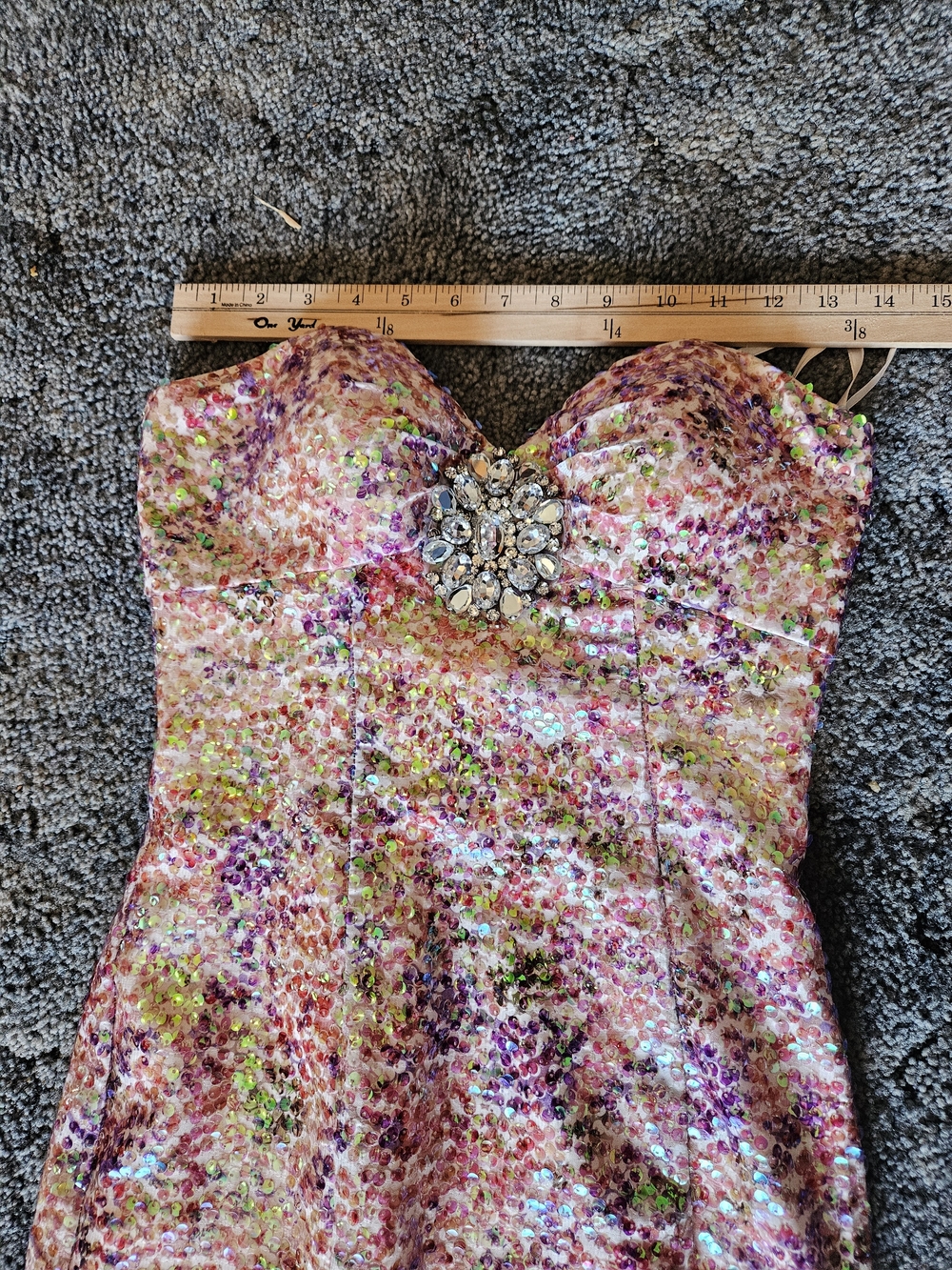 Jovani Strapless Sequin Mermaid Gown in Multicolor Pastels size 0 - Picture 12 of 14